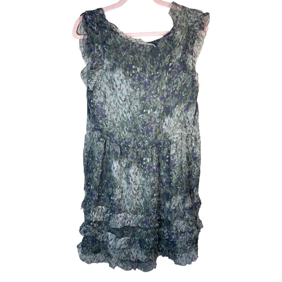 J Crew Collection Womens Green Purple Ruffles Sleeveless Silk Dress Size 10 - Picture 2 of 12